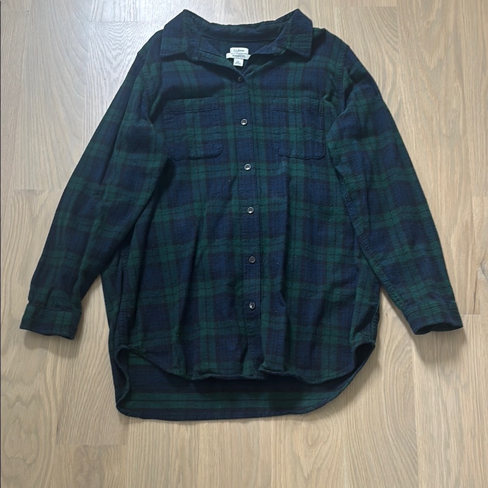 Green and Blue Plaid Button-Up Shirt